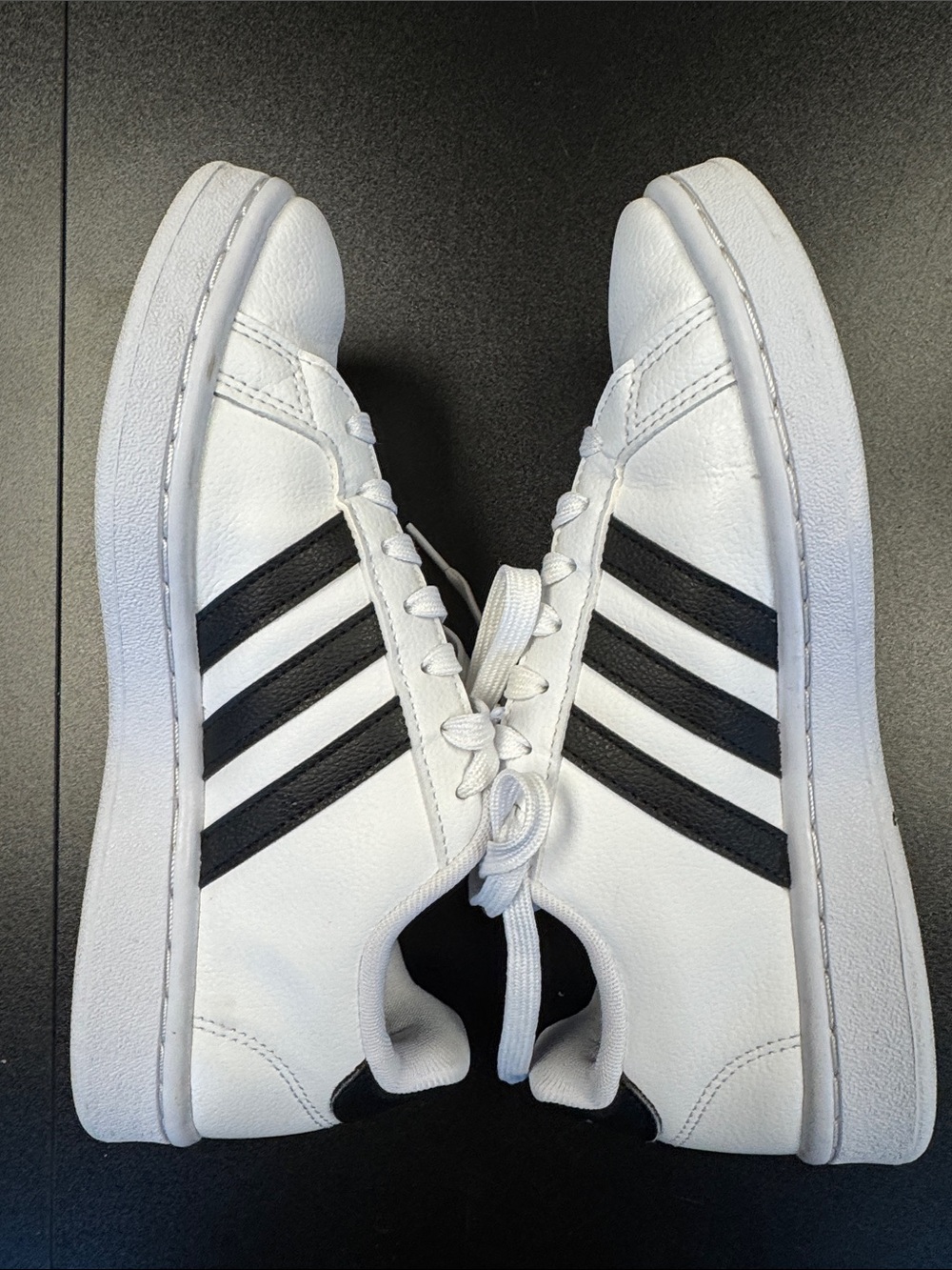 adidas White Low-Top Sneakers with Black Three-Stripes - Picture 6 of 10